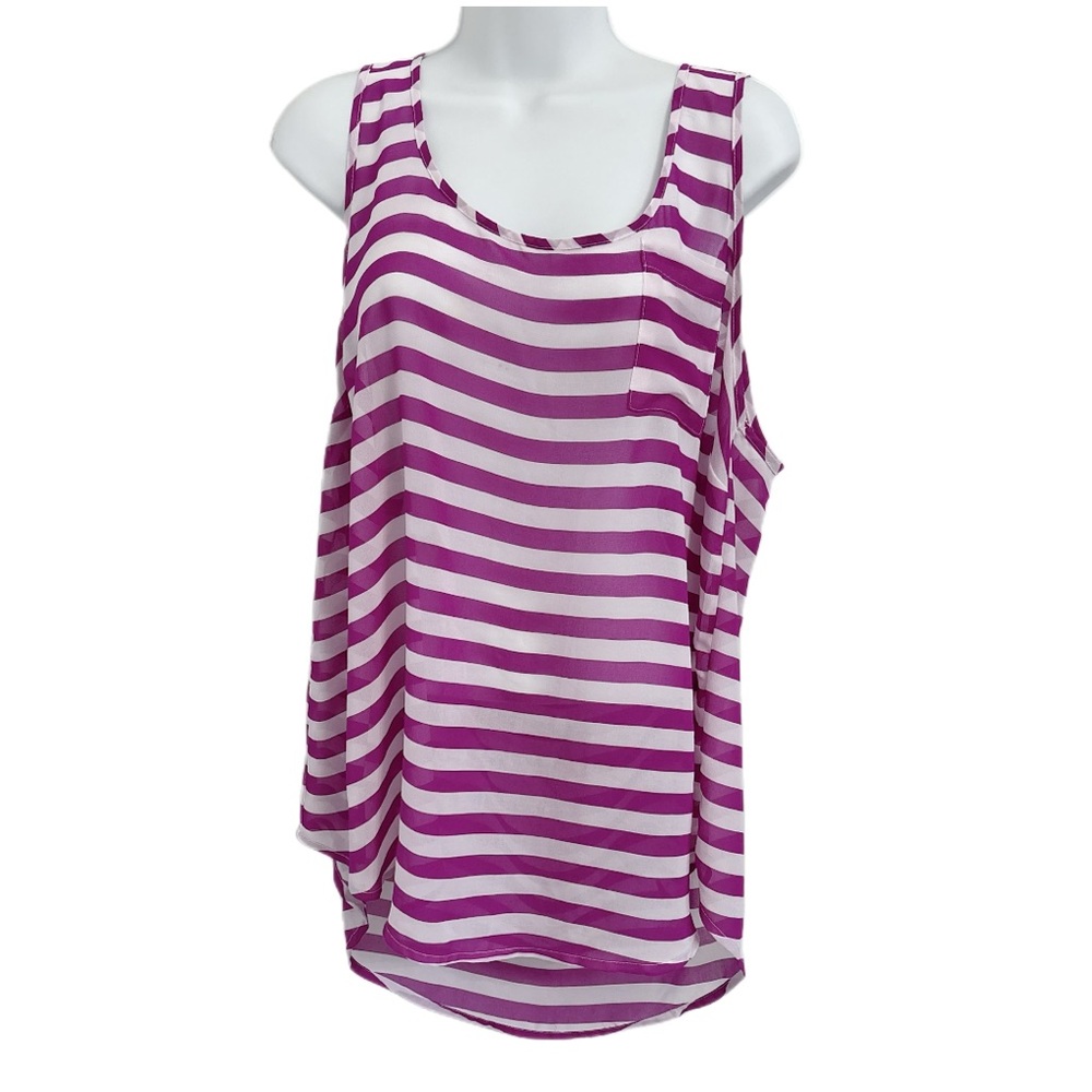 Torrid Striped Purple and White Sheer Sleeveless Top Front Pocket Plus Size 2X